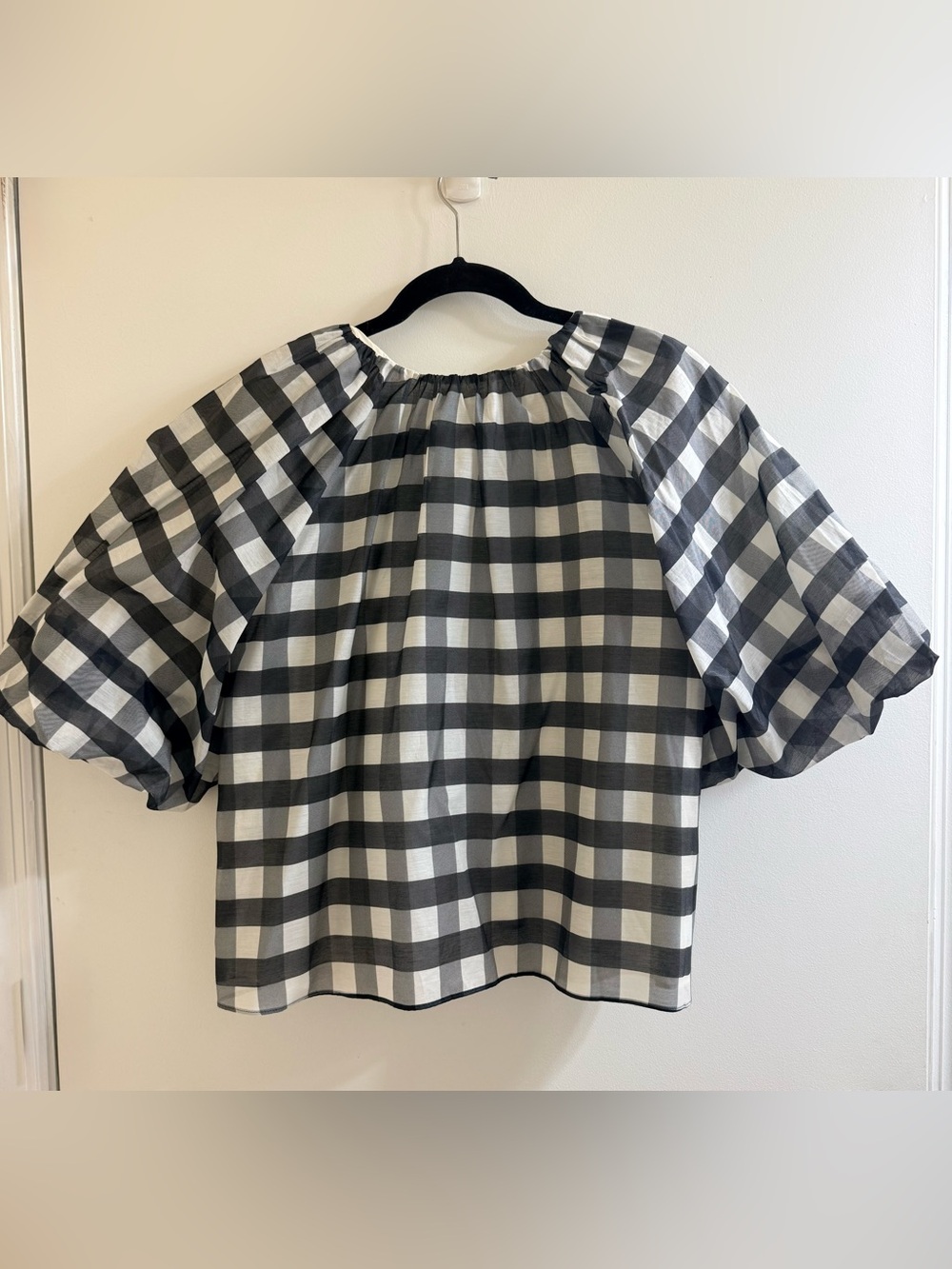 NWT Madewell Cotton-Silk Gingham Bubble-Sleeve Top – Size 8 - Picture 4 of 9